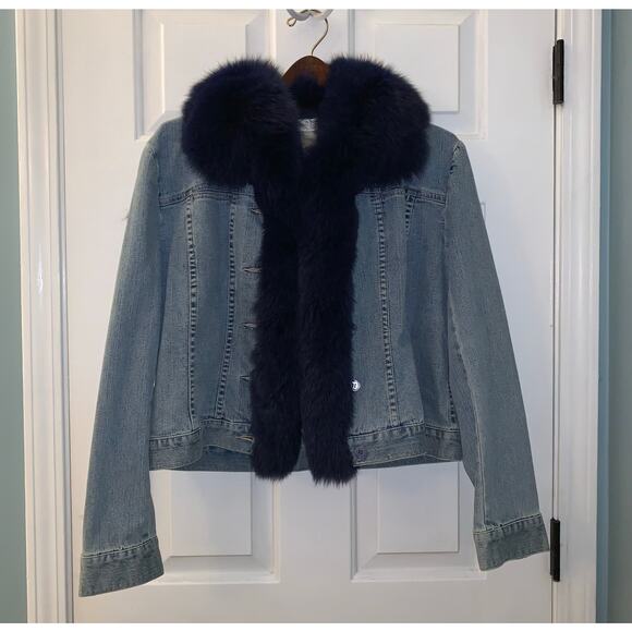 Vintage Doncaster Blue Fox Fur Denim Jacket - Picture 1 of 5